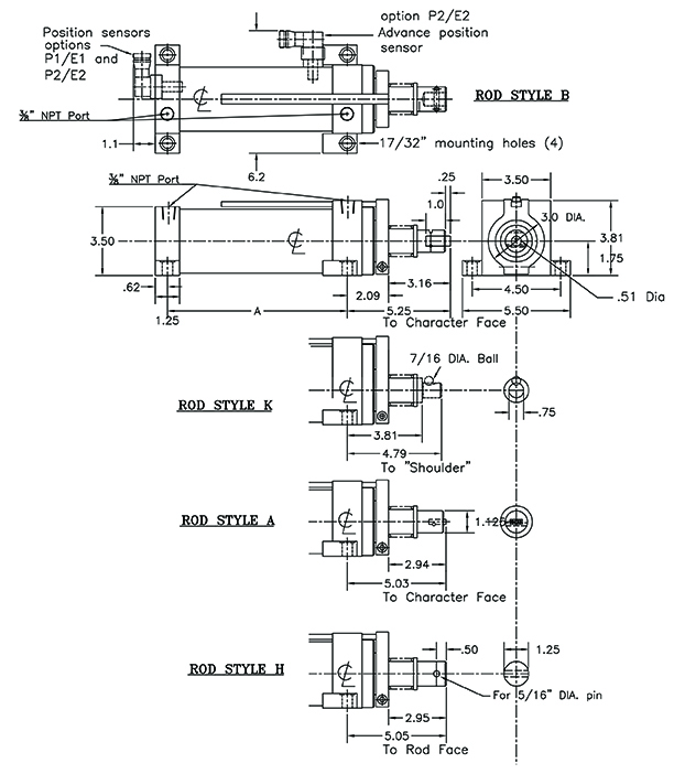 Model 751/851 Impact Marker Dimensions